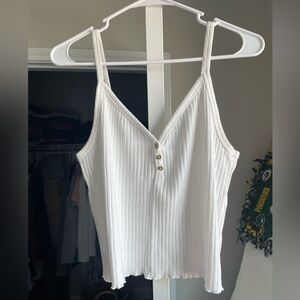 American Eagle Ribbed V-neck Tank Top in White